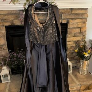 Brand New, R&M Richards charcoal and nude lace formal dress.